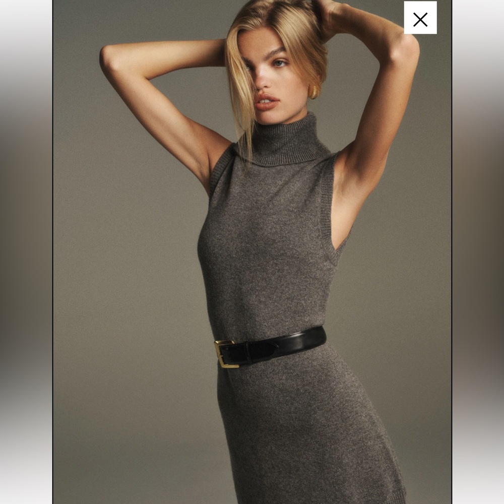 Reformation Holland Cashmere Turtleneck Sweater Dress Grey - Size M
